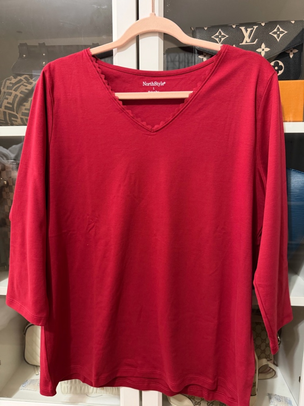 NorthStyle Women's Crimson V-Neck Long Sleeve Top